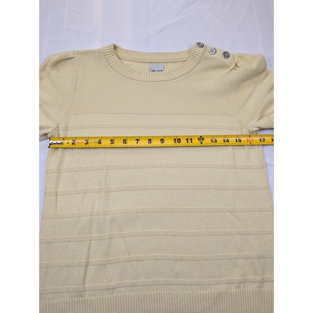 NIC+ZOE Yellow Cotton Cashmere Blend Striped Shoulder Button Sweater Medium - Picture 4 of 7